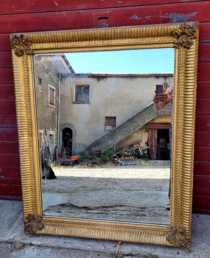 Miroir de cheminée Louis XVI en bois doré, xVIIIe siècle-photo-2