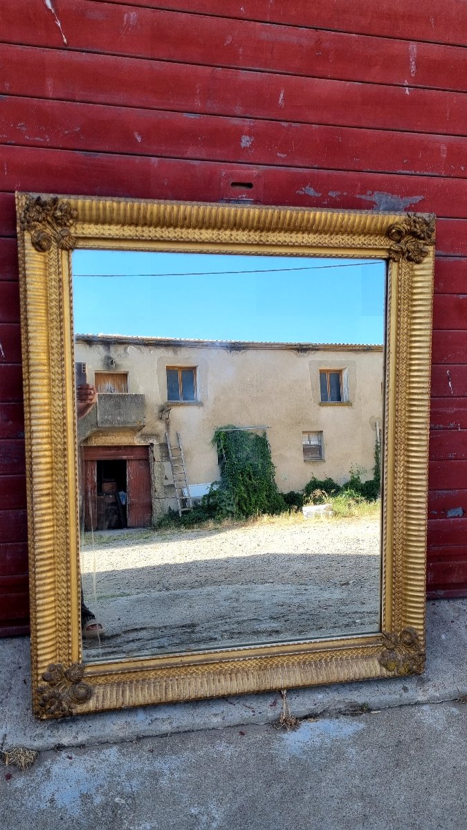 Miroir de cheminée Louis XVI en bois doré, xVIIIe siècle-photo-3