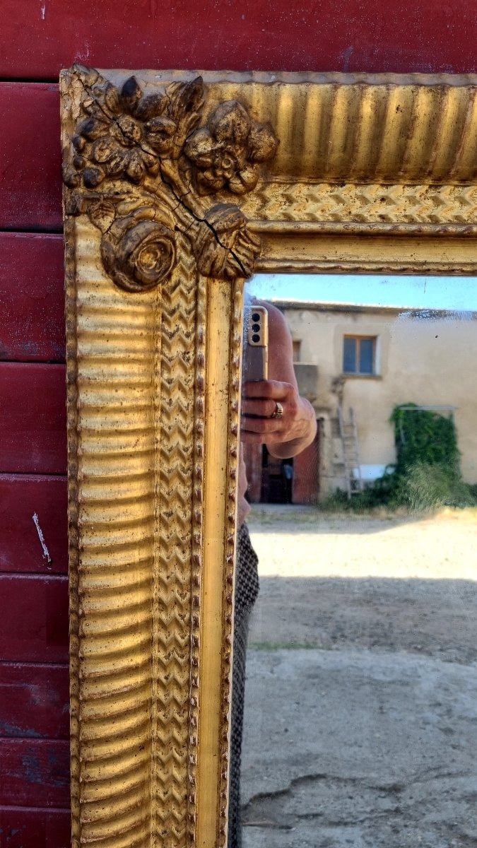 Miroir de cheminée Louis XVI en bois doré, xVIIIe siècle-photo-4