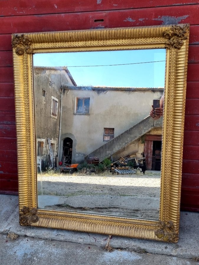 Miroir de cheminée Louis XVI en bois doré, xVIIIe siècle