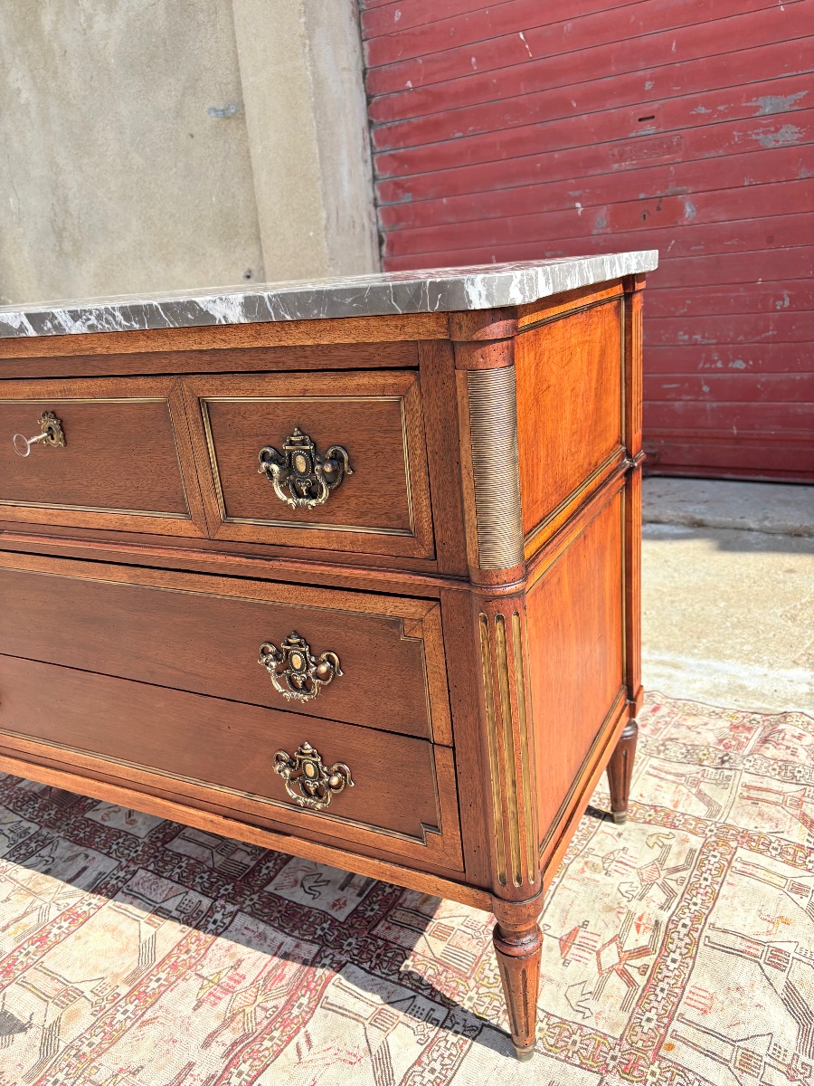 Louis XVI-style Chest Of Drawers, 18th-century Mahogany-photo-4