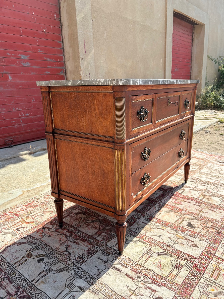 Louis XVI-style Chest Of Drawers, 18th-century Mahogany-photo-4