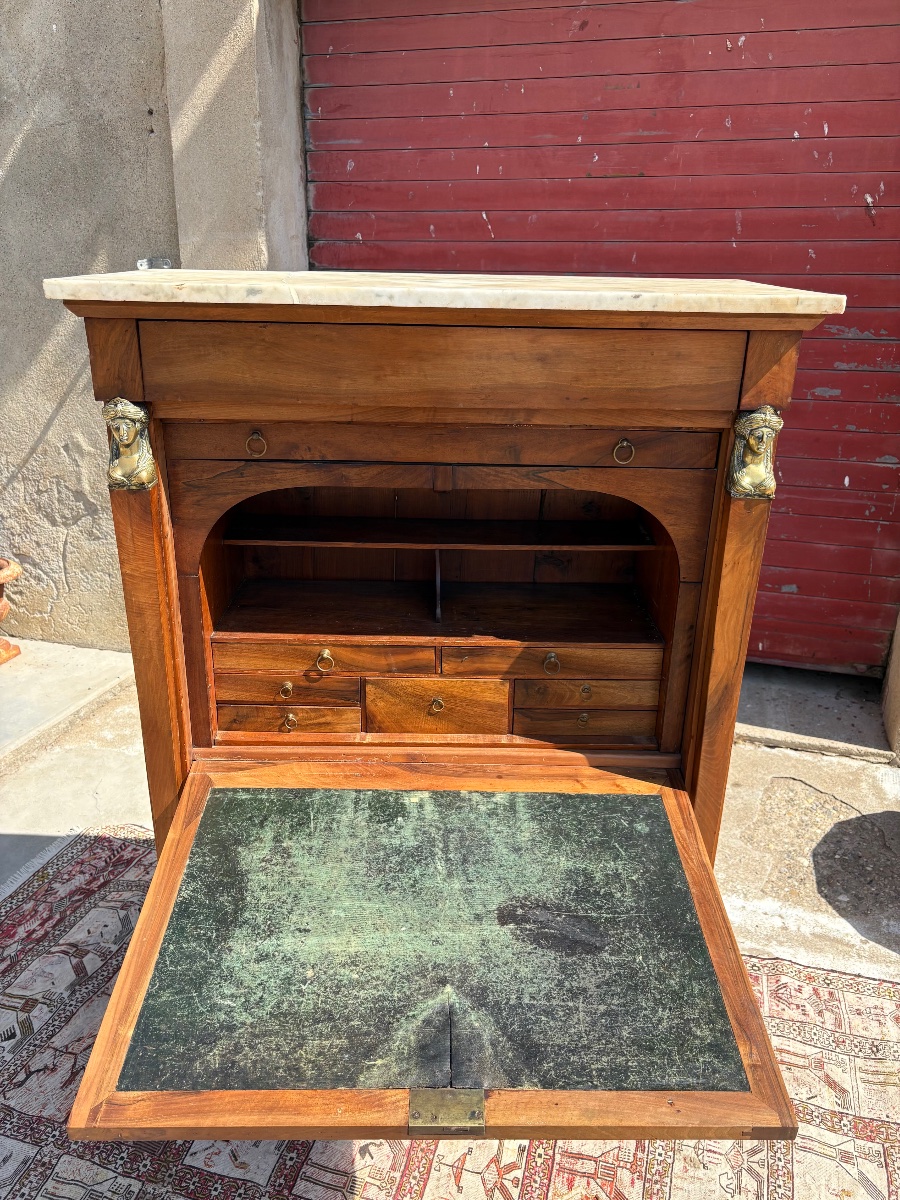Secretary Desk With A Drop-leaf Top, Brought Back From Egypt, Made Of Mahogany, 19th-century-photo-4