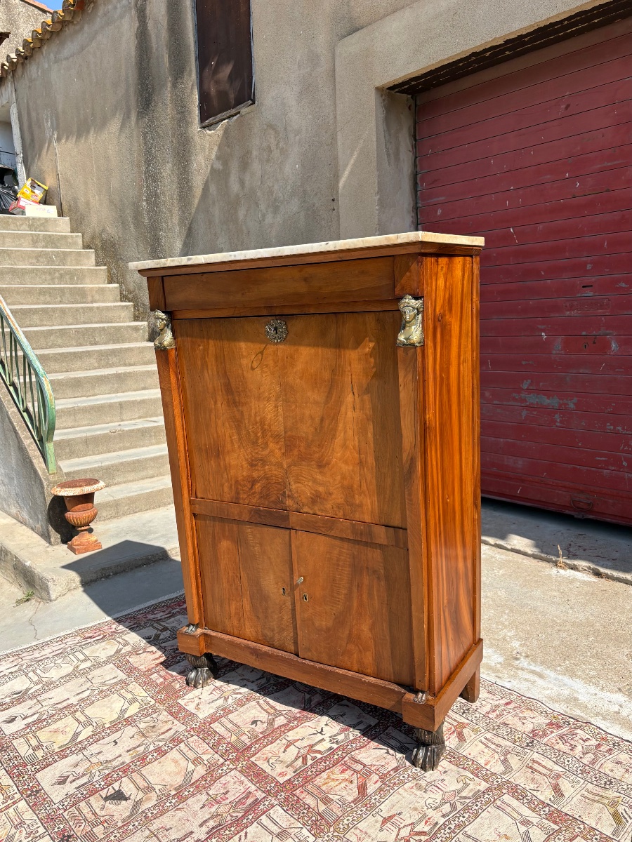 Secretary Desk With A Drop-leaf Top, Brought Back From Egypt, Made Of Mahogany, 19th-century-photo-2