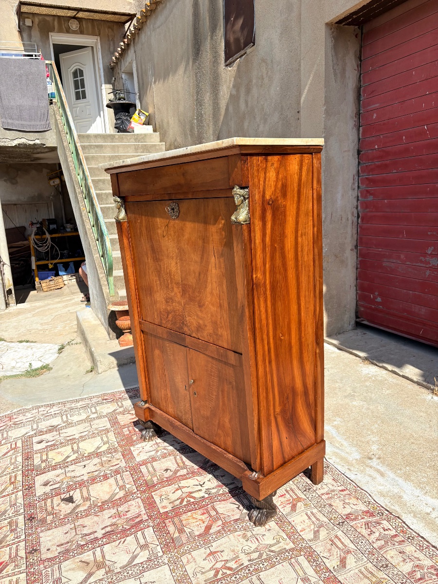 Secretary Desk With A Drop-leaf Top, Brought Back From Egypt, Made Of Mahogany, 19th-century-photo-7