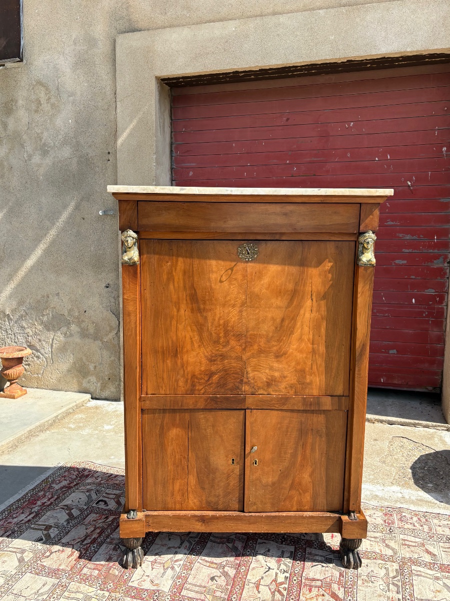 Secretary Desk With A Drop-leaf Top, Brought Back From Egypt, Made Of Mahogany, 19th-century