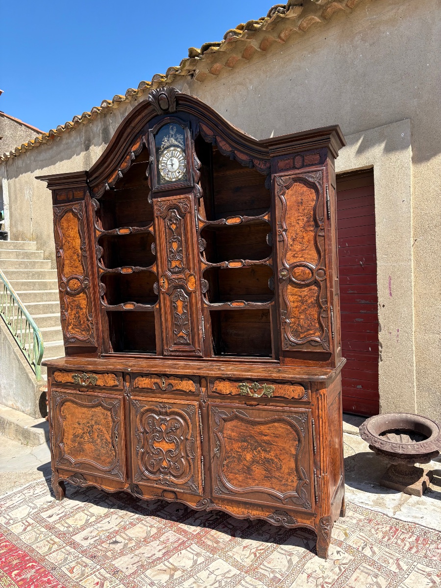 Exceptional Bressand Sideboard With Clock, Made Of Oak And Burl, Louis XV Style, 18th Century-photo-3