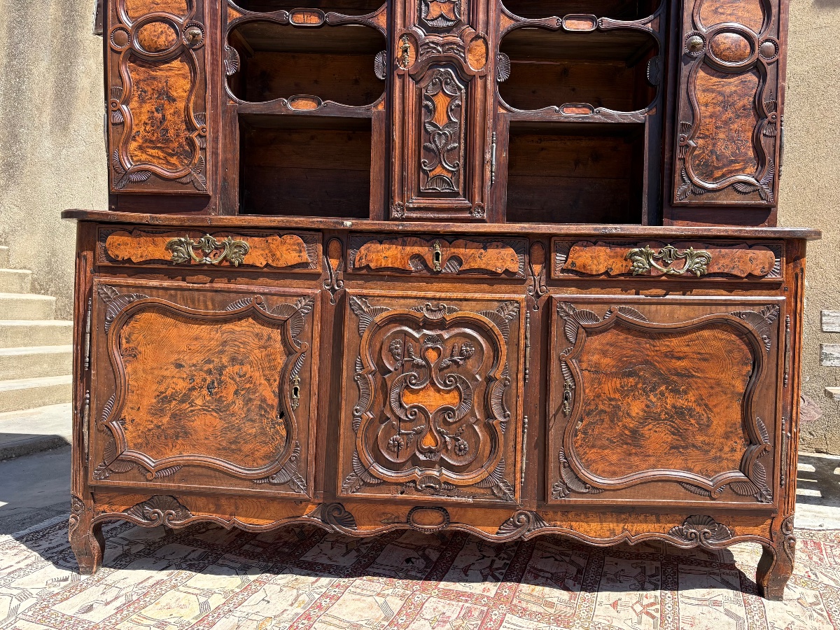 Exceptional Bressand Sideboard With Clock, Made Of Oak And Burl, Louis XV Style, 18th Century-photo-2