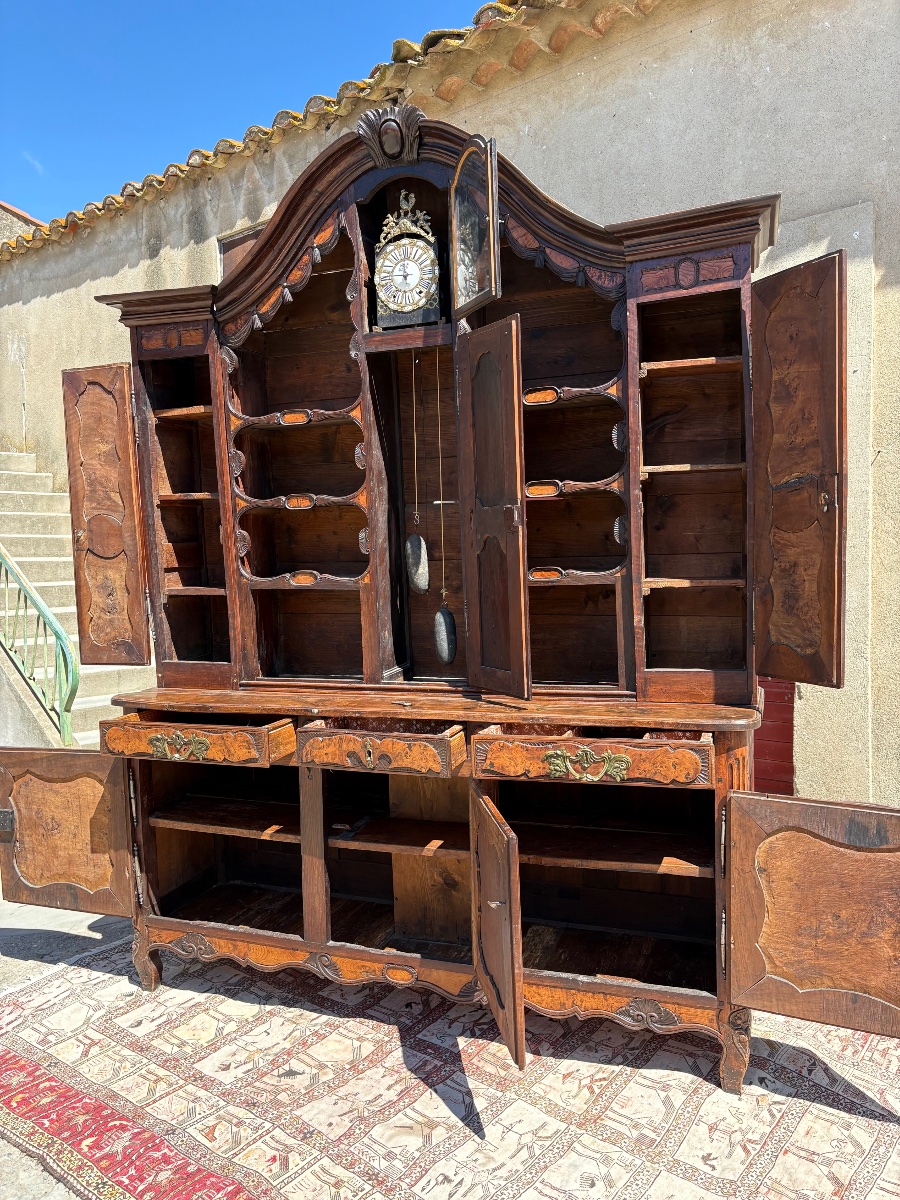 Exceptional Bressand Sideboard With Clock, Made Of Oak And Burl, Louis XV Style, 18th Century-photo-4