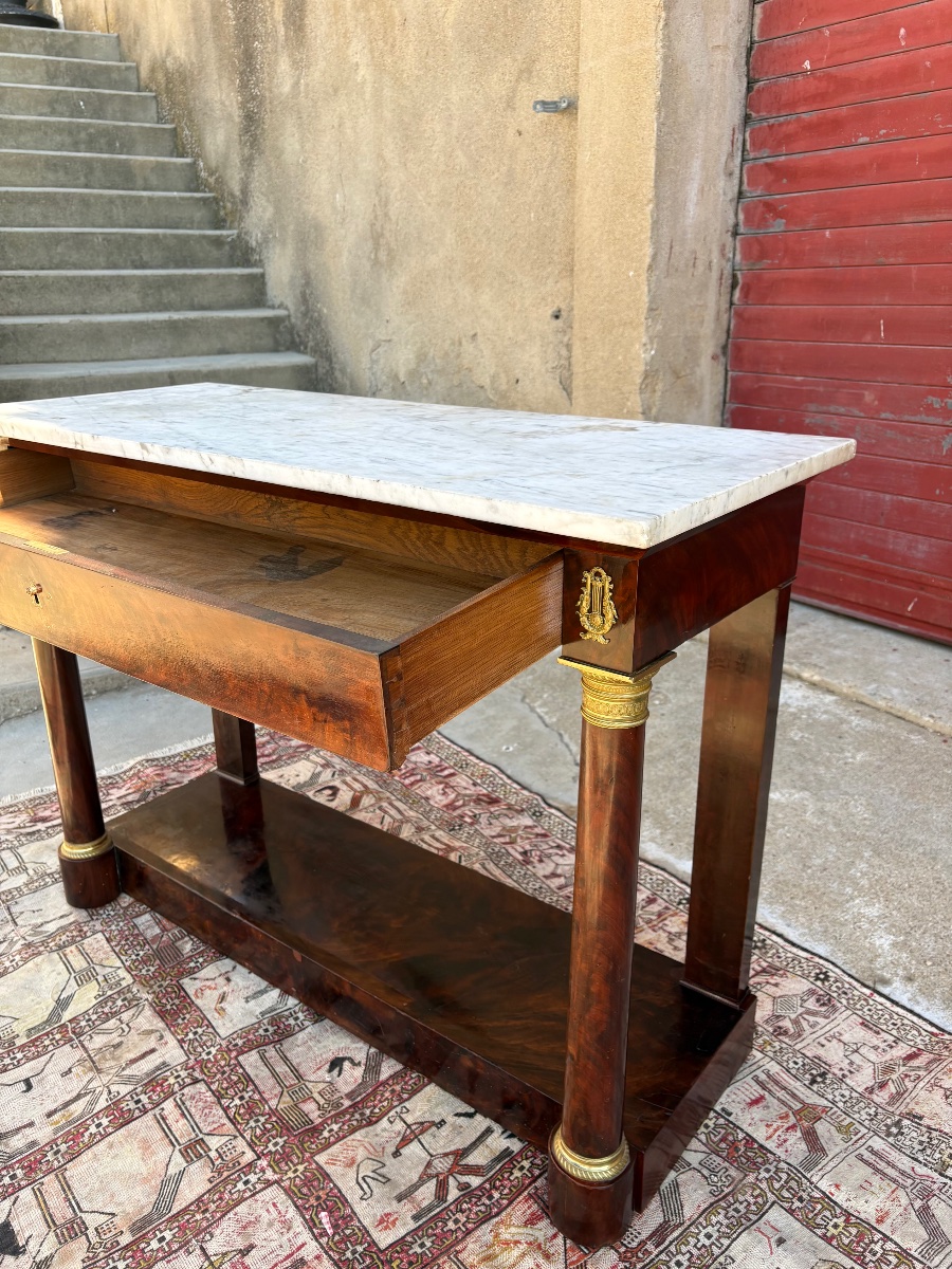 19th-century Mahogany Empire Console Table With Freestanding Columns-photo-2