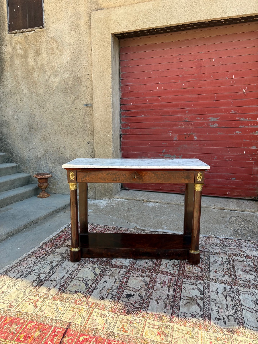 19th-century Mahogany Empire Console Table With Freestanding Columns-photo-1