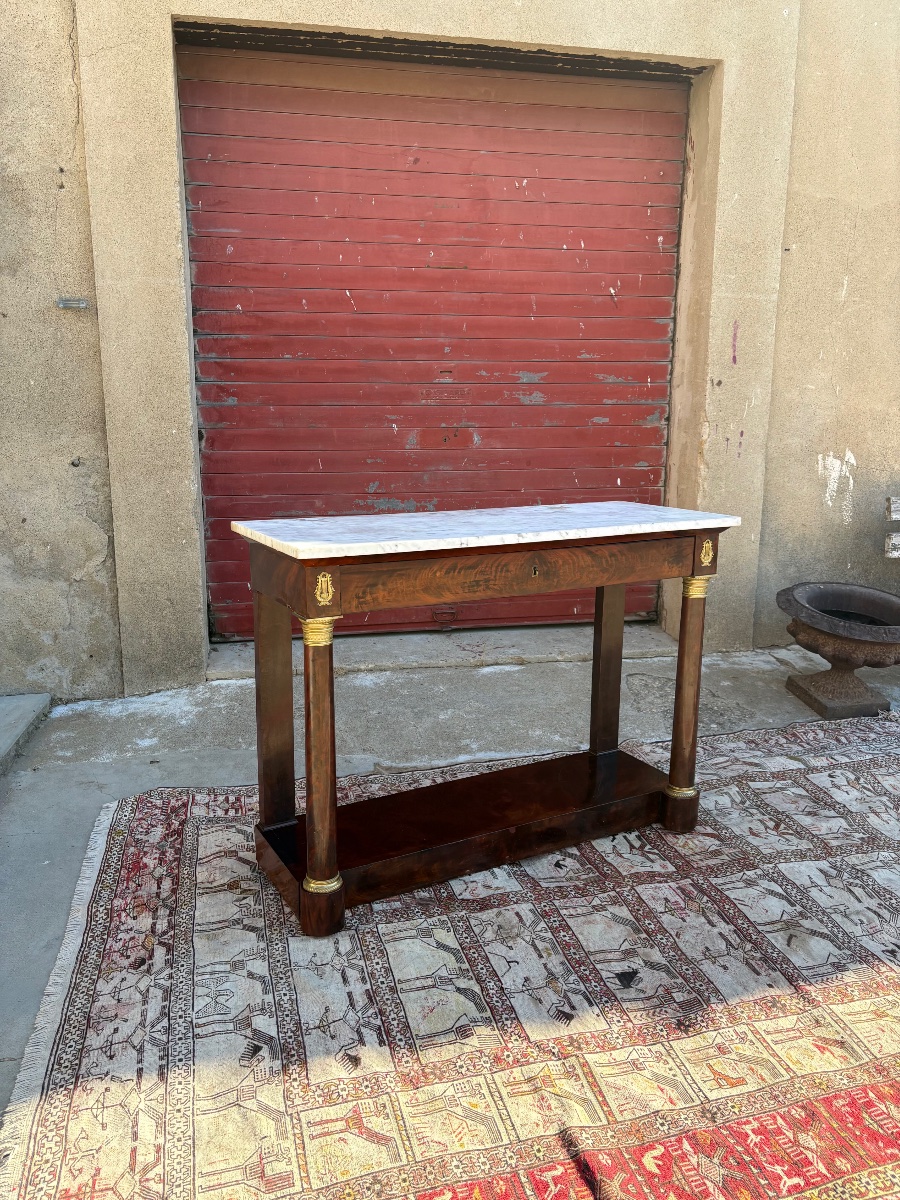 19th-century Mahogany Empire Console Table With Freestanding Columns-photo-3