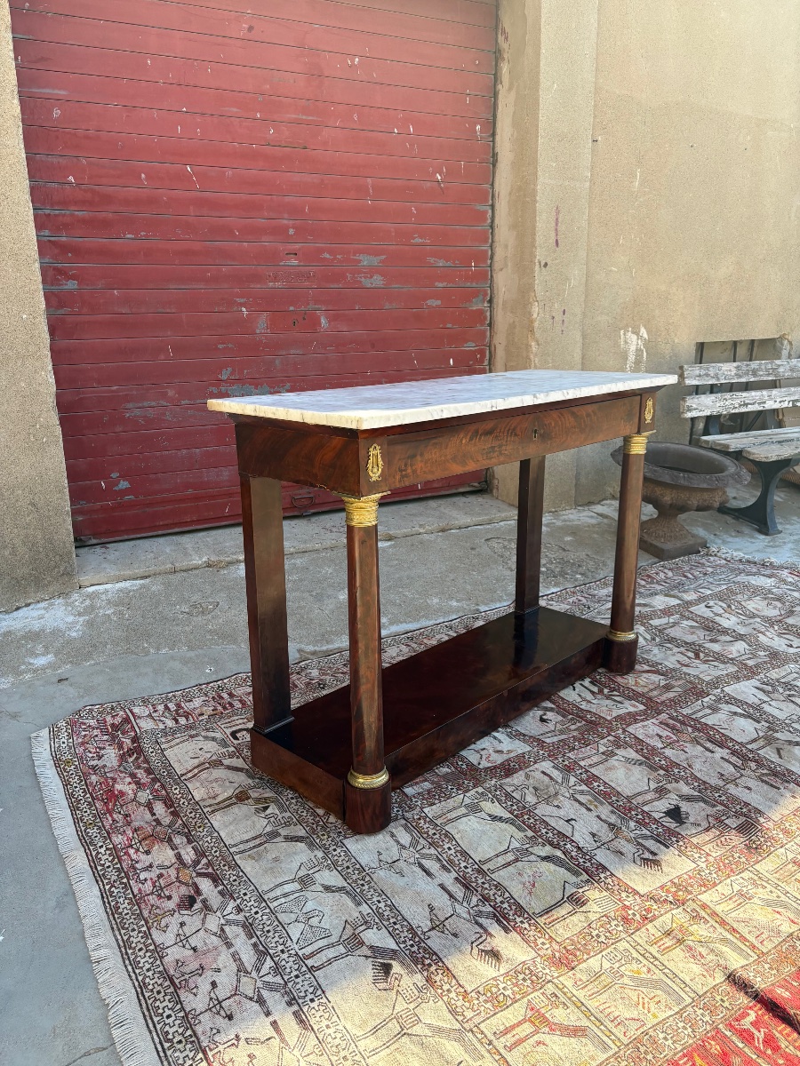 19th-century Mahogany Empire Console Table With Freestanding Columns-photo-4