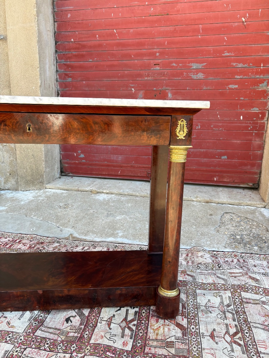 19th-century Mahogany Empire Console Table With Freestanding Columns-photo-6