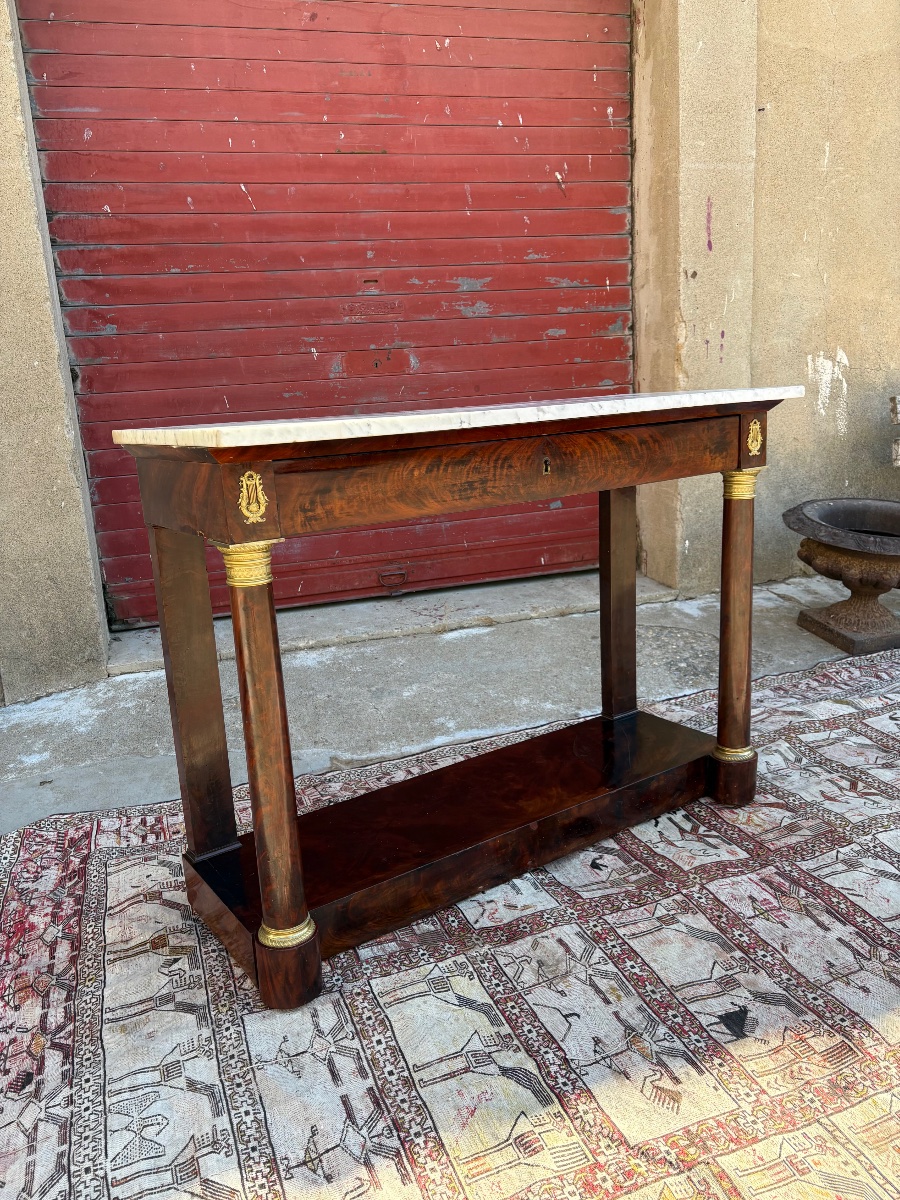 19th-century Mahogany Empire Console Table With Freestanding Columns-photo-8