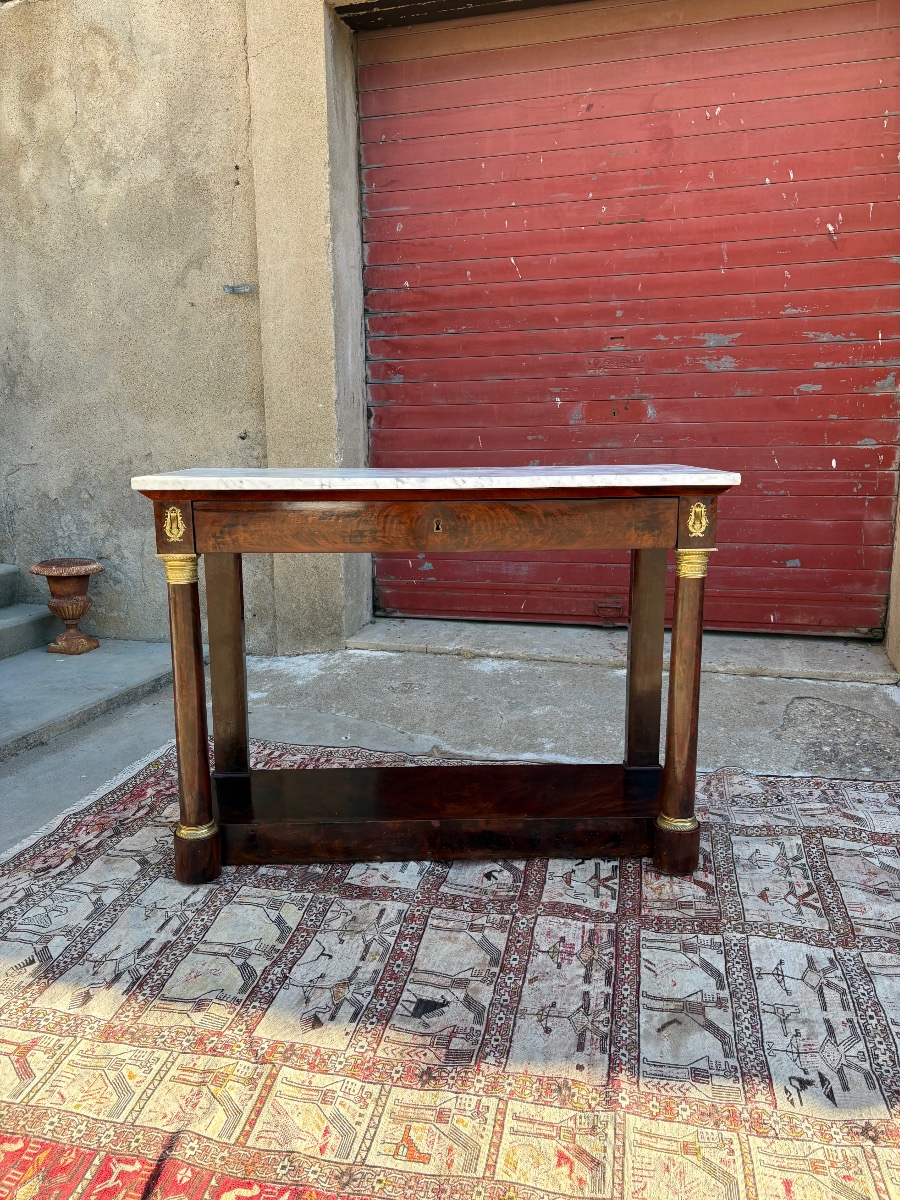 19th-century Mahogany Empire Console Table With Freestanding Columns
