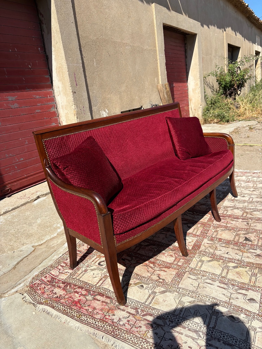 Sofa, Empire Style, Solid Mahogany, 19th Century-photo-4
