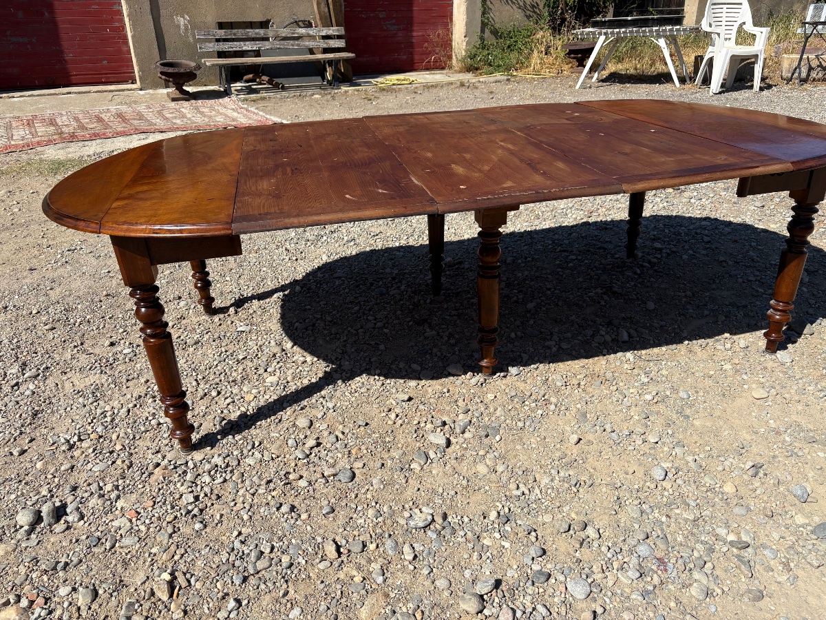 A 6-legged Louis-philippe Dining Table In Walnut, Dating From The 19th Century-photo-2