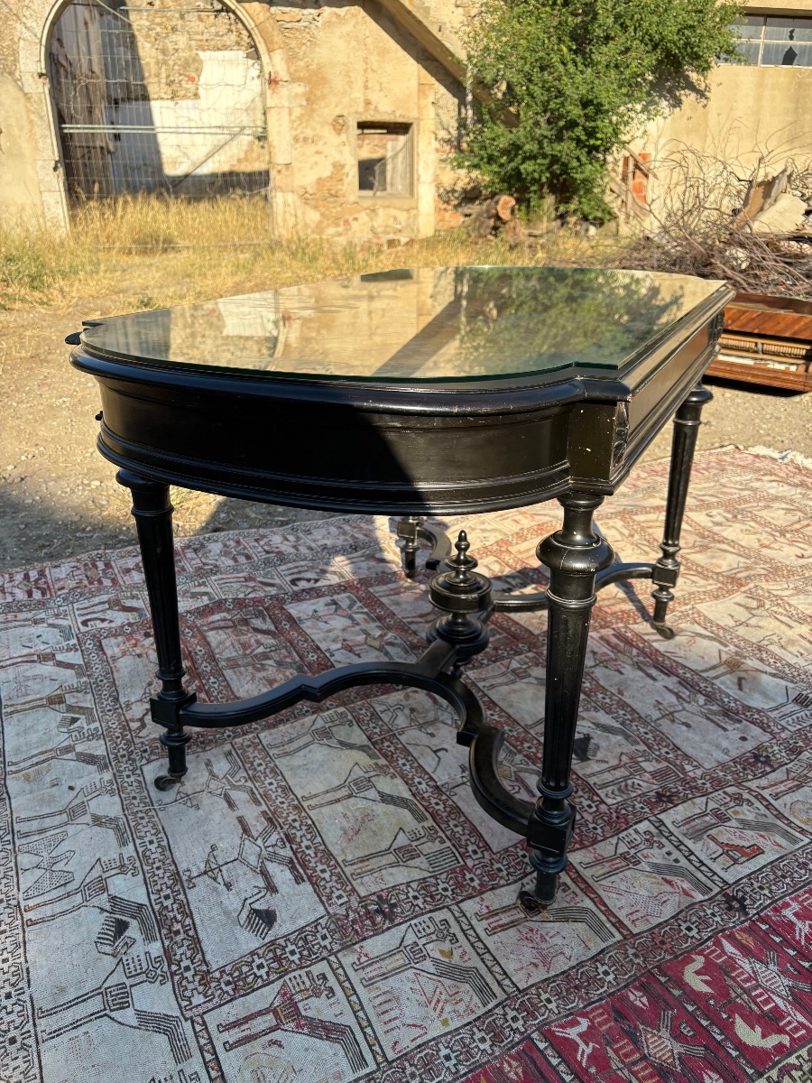 Table de salon Napoléon III en bois noirci , d époque XIXEM siècle -photo-3