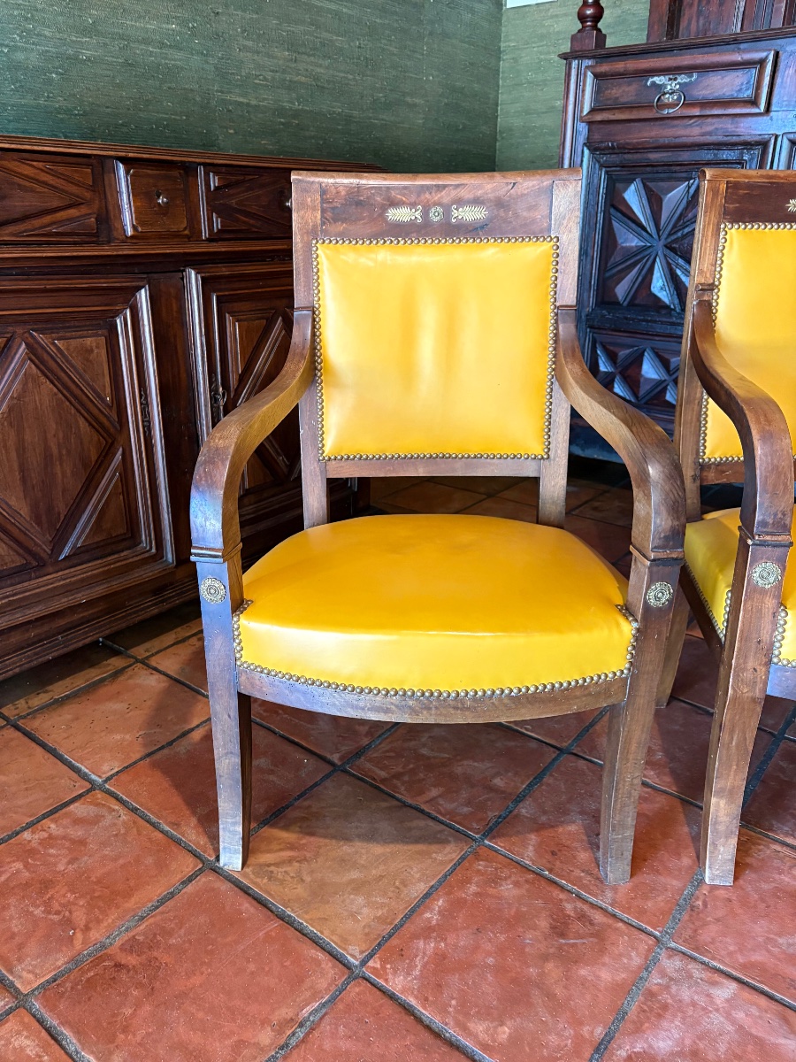 Pair Of 19th-century Mahogany Empire-style Armchairs-photo-2