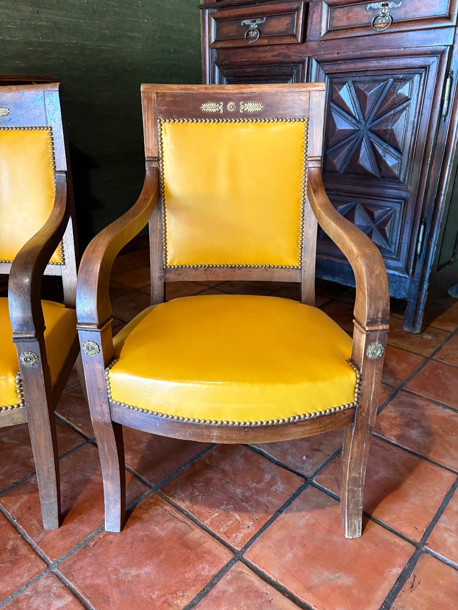 Pair Of 19th-century Mahogany Empire-style Armchairs-photo-3