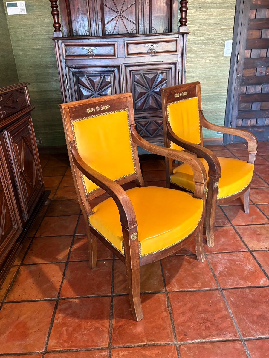 Pair Of 19th-century Mahogany Empire-style Armchairs-photo-1