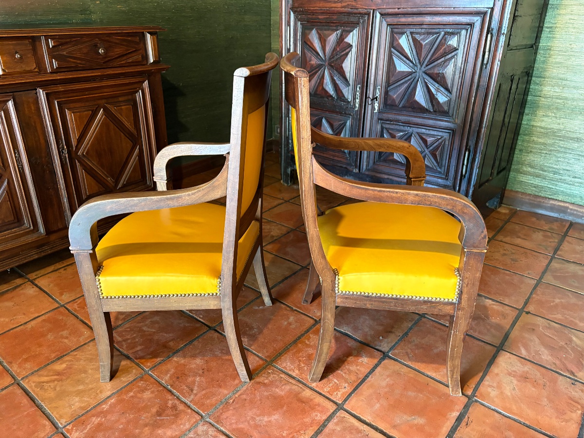 Pair Of 19th-century Mahogany Empire-style Armchairs-photo-3