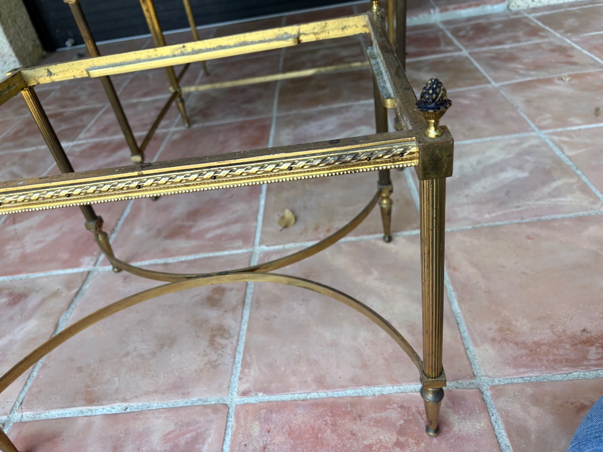 Set Of Three Nesting Tables In Gilded Bronze, Louis XVI Style, Circa 1950-photo-4