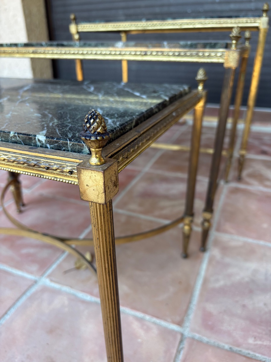 Set Of Three Nesting Tables In Gilded Bronze, Louis XVI Style, Circa 1950-photo-2