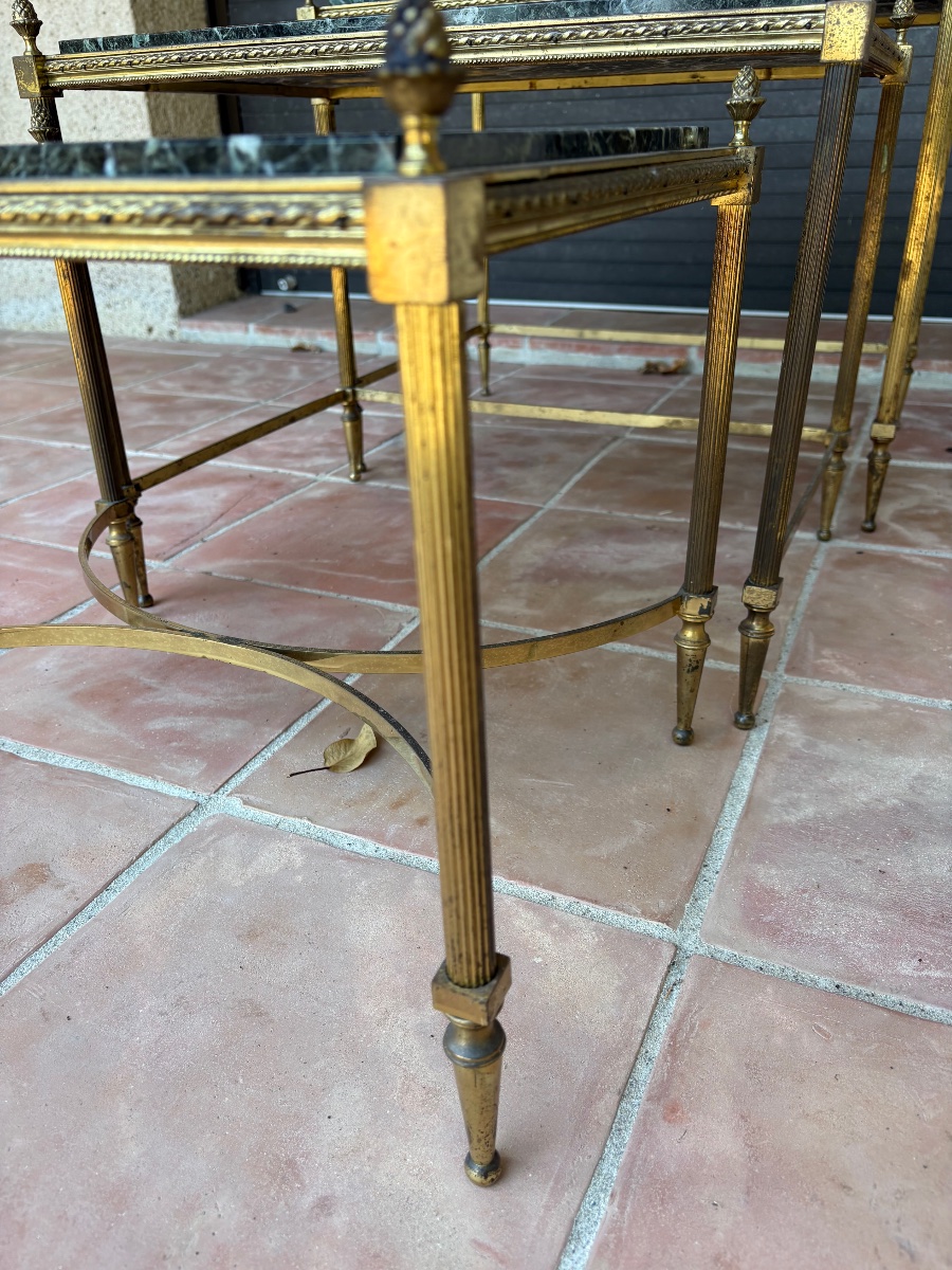 Set Of Three Nesting Tables In Gilded Bronze, Louis XVI Style, Circa 1950-photo-3