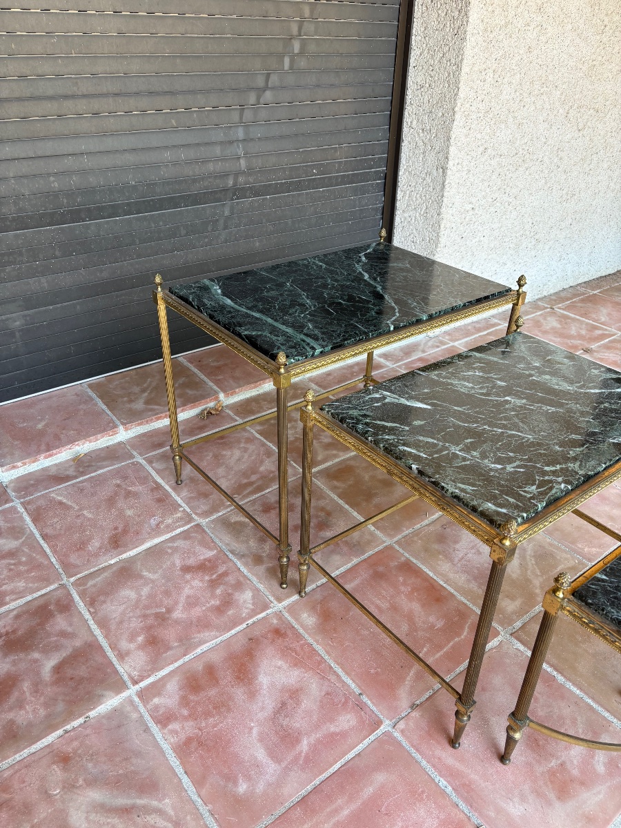 Set Of Three Nesting Tables In Gilded Bronze, Louis XVI Style, Circa 1950-photo-4