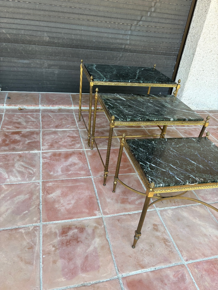 Set Of Three Nesting Tables In Gilded Bronze, Louis XVI Style, Circa 1950-photo-5