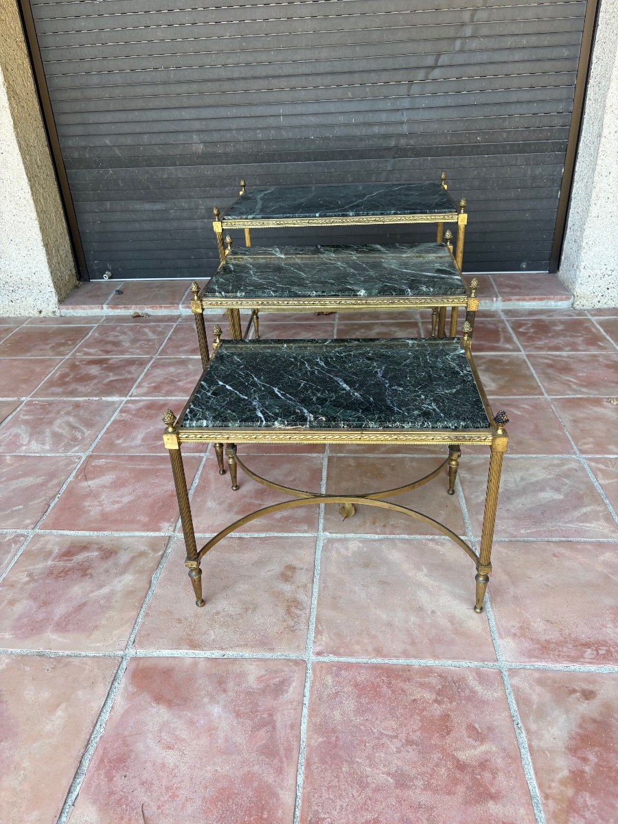 Set Of Three Nesting Tables In Gilded Bronze, Louis XVI Style, Circa 1950-photo-6