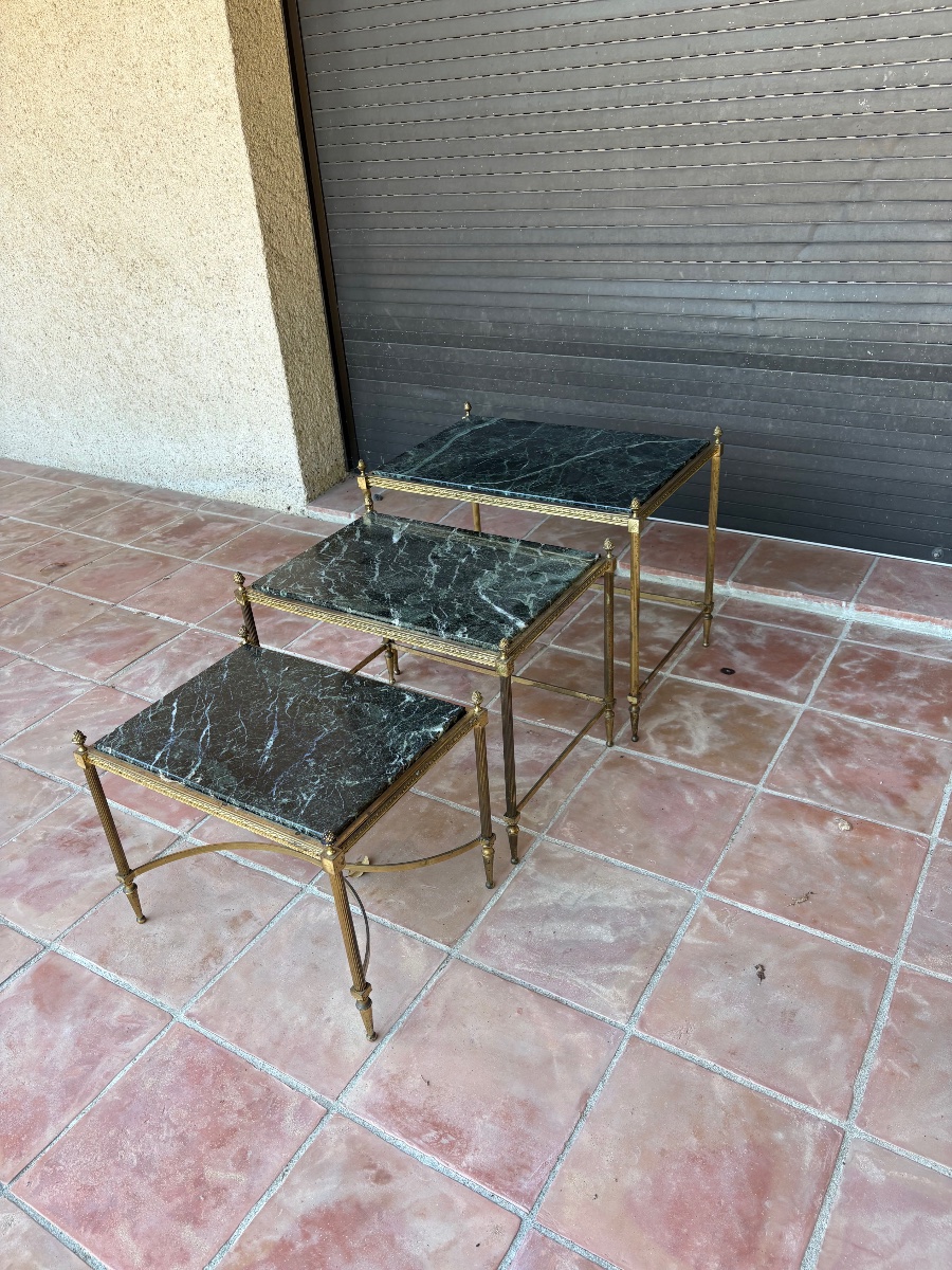Set Of Three Nesting Tables In Gilded Bronze, Louis XVI Style, Circa 1950-photo-7