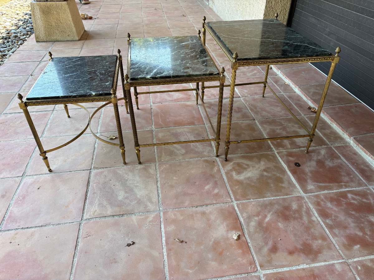 Set Of Three Nesting Tables In Gilded Bronze, Louis XVI Style, Circa 1950-photo-8