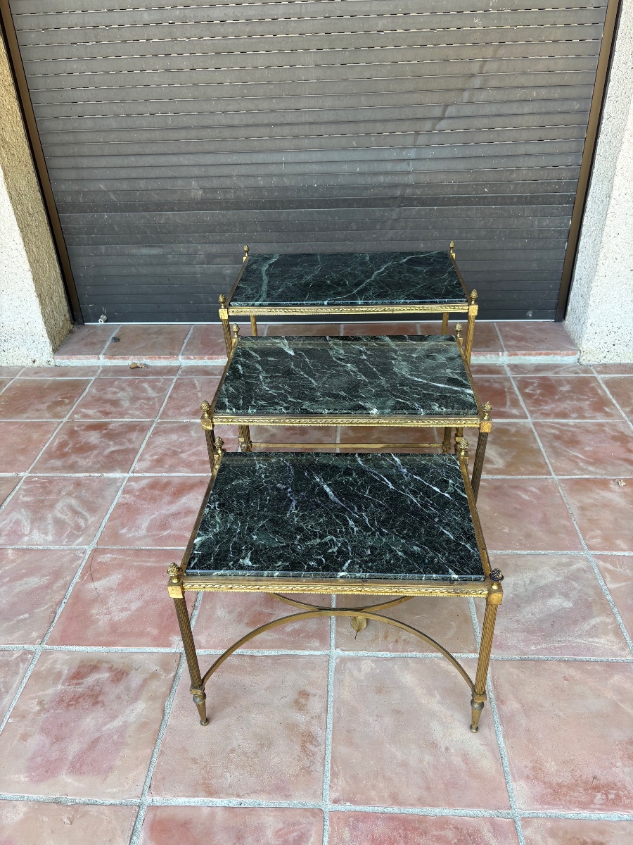 Set Of Three Nesting Tables In Gilded Bronze, Louis XVI Style, Circa 1950