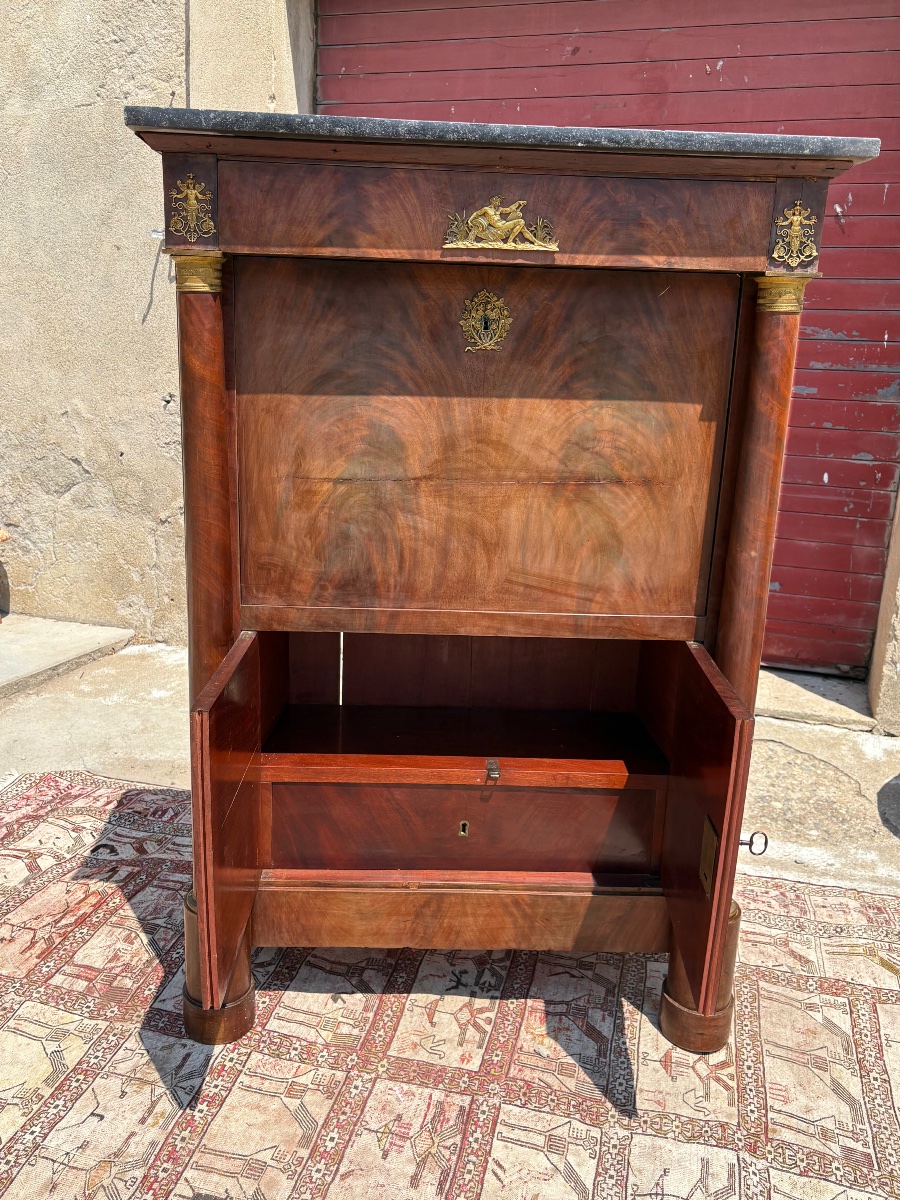 Secretary Desk, 19th-century Mahogany With Freestanding Columns-photo-1