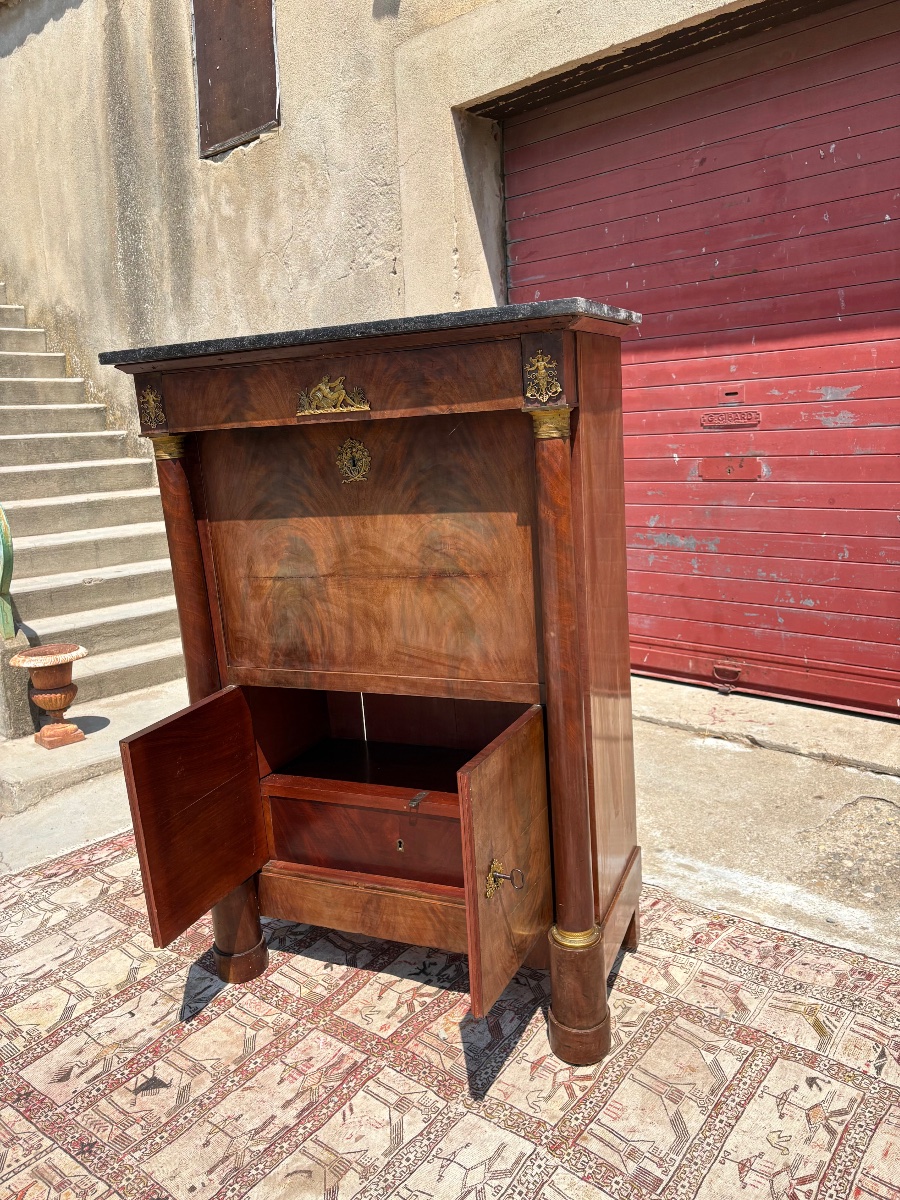 Secretary Desk, 19th-century Mahogany With Freestanding Columns-photo-2