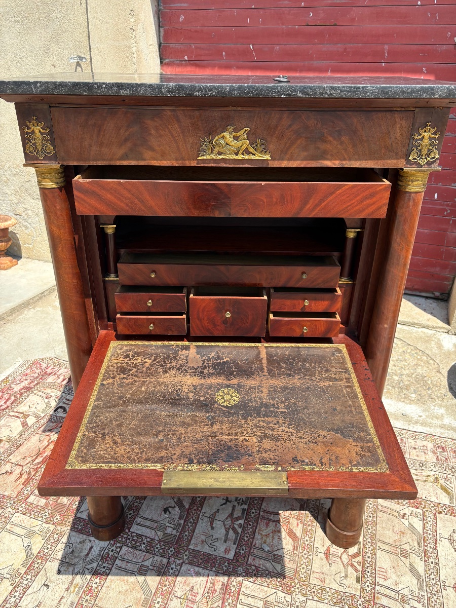 Secretary Desk, 19th-century Mahogany With Freestanding Columns-photo-3