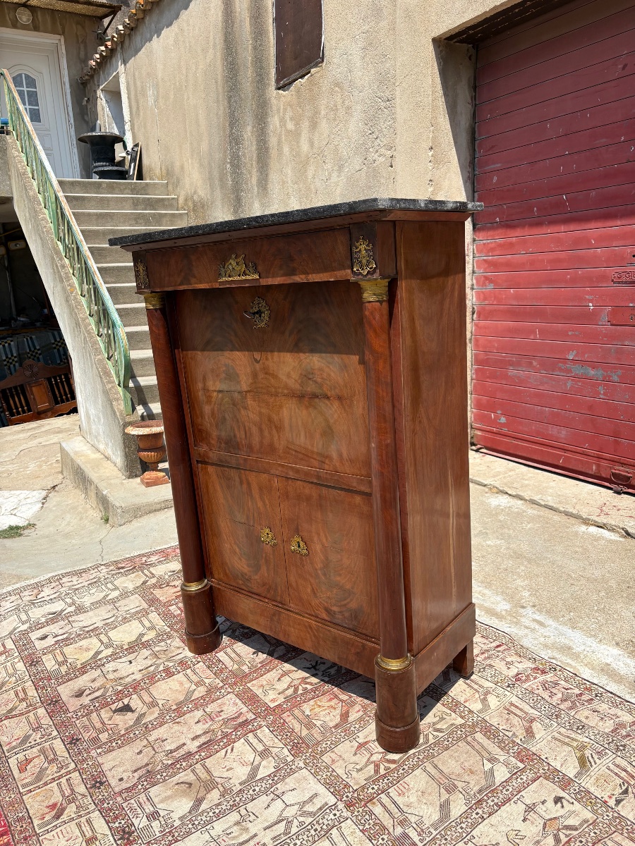 Secretary Desk, 19th-century Mahogany With Freestanding Columns-photo-5