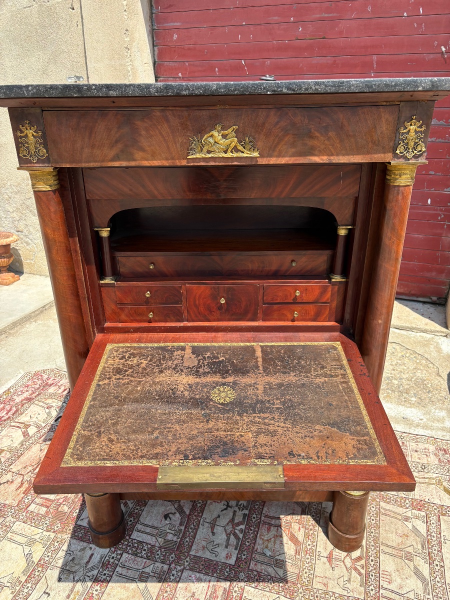 Secretary Desk, 19th-century Mahogany With Freestanding Columns-photo-6