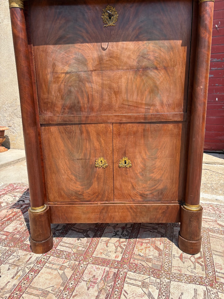 Secretary Desk, 19th-century Mahogany With Freestanding Columns-photo-7