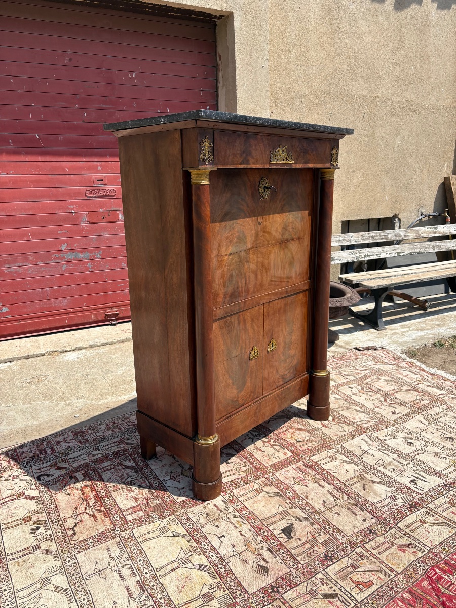 Secretary Desk, 19th-century Mahogany With Freestanding Columns-photo-8