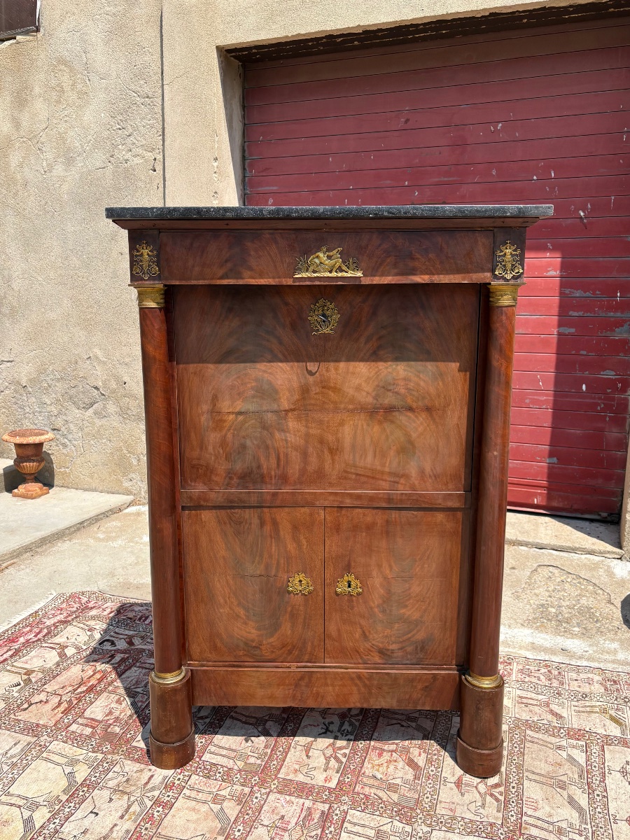Secretary Desk, 19th-century Mahogany With Freestanding Columns