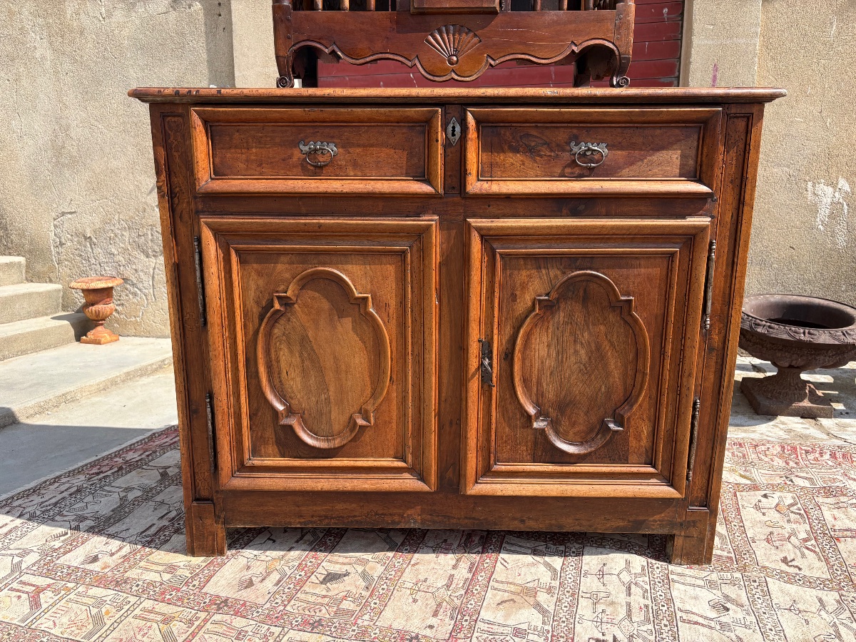 Provençal Sideboard, Regency Style In Walnut, Solid Wood, 18th-century