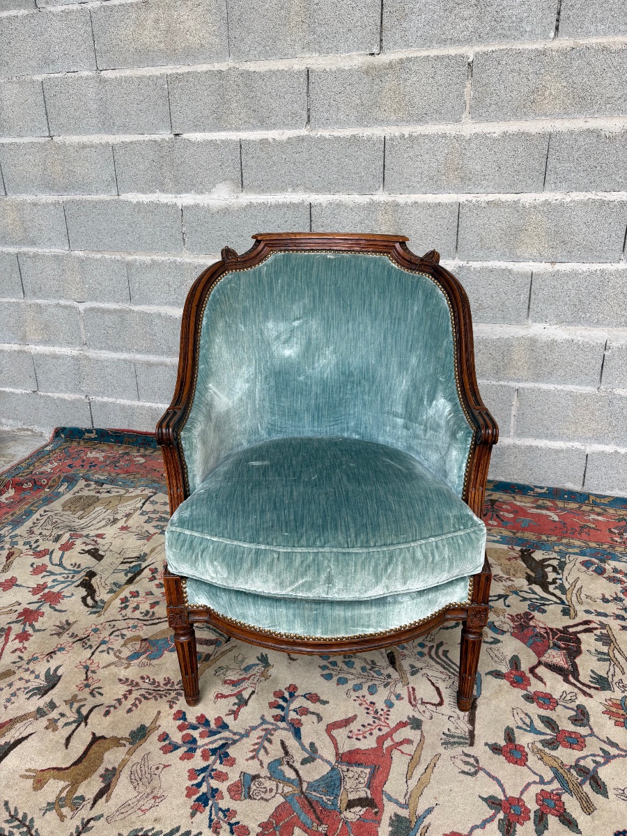 Bergère, Louis XVI, en noyer  d’époque 18e siècle-photo-1