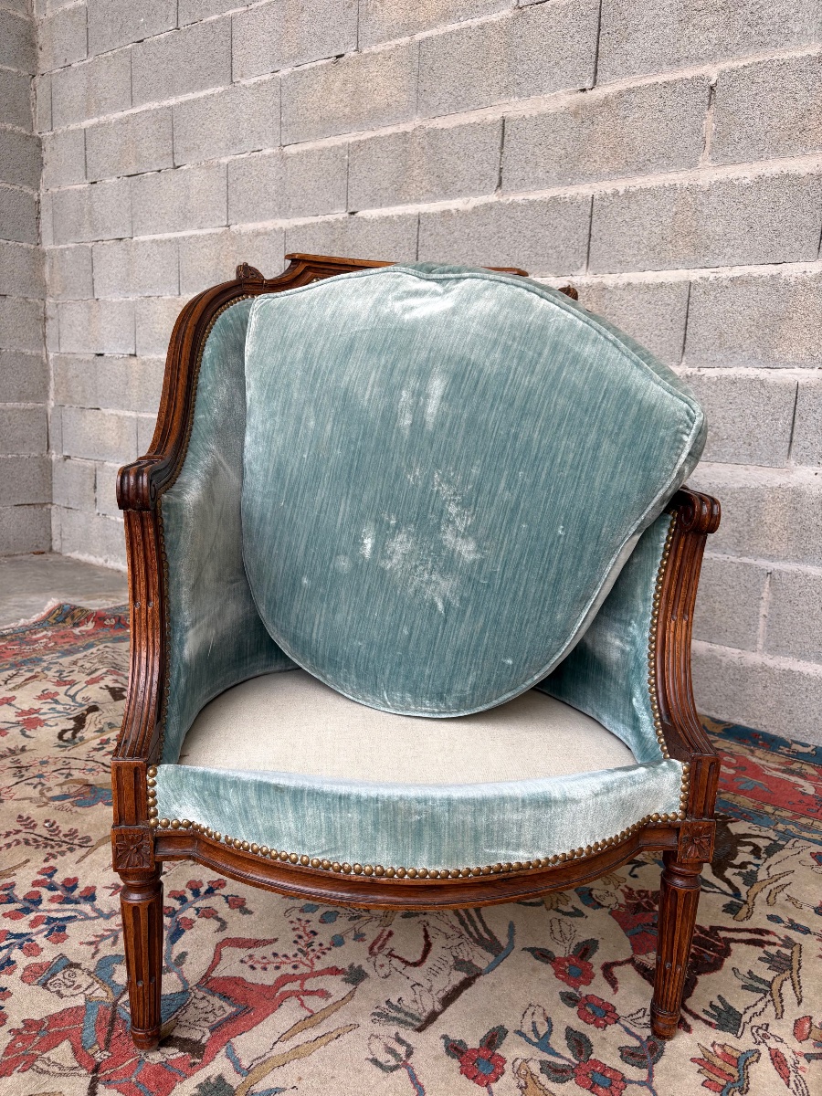 Bergère, Louis XVI, en noyer  d’époque 18e siècle-photo-4