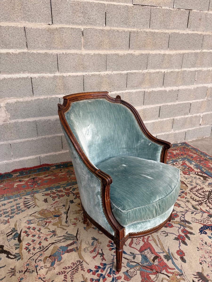 Bergère, Louis XVI, en noyer  d’époque 18e siècle-photo-7