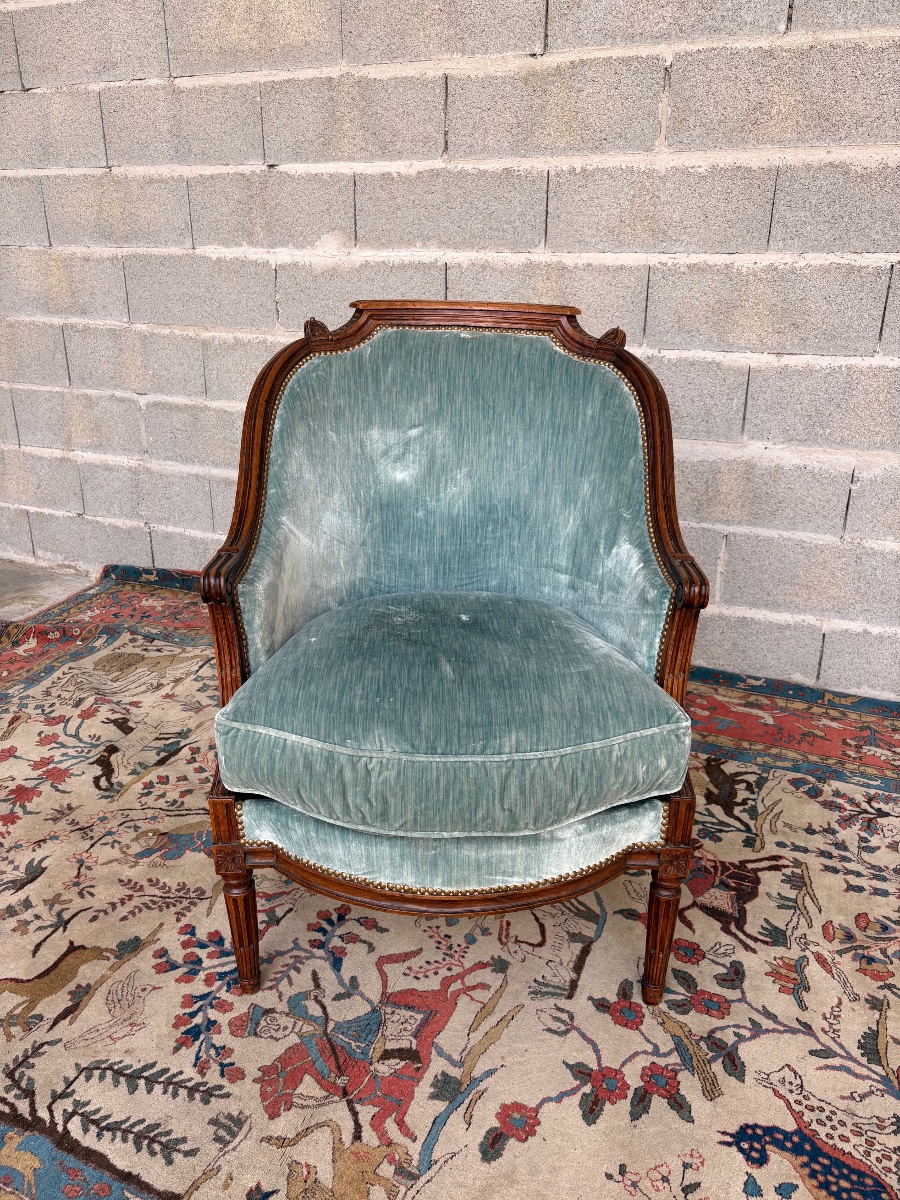 Bergère, Louis XVI, en noyer  d’époque 18e siècle-photo-8