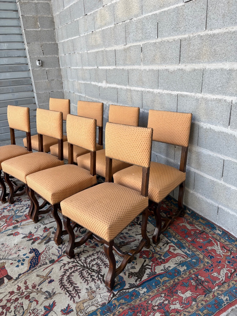 Set Of Eight Louis XIII Chairs, Made Of Period Walnut, 1900-photo-2